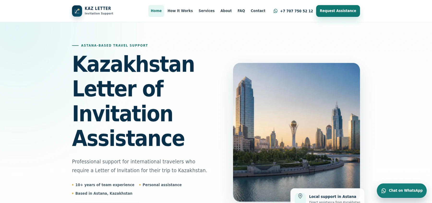 KAZ Letter invitation support website for Kazakhstan by Newton Marketing