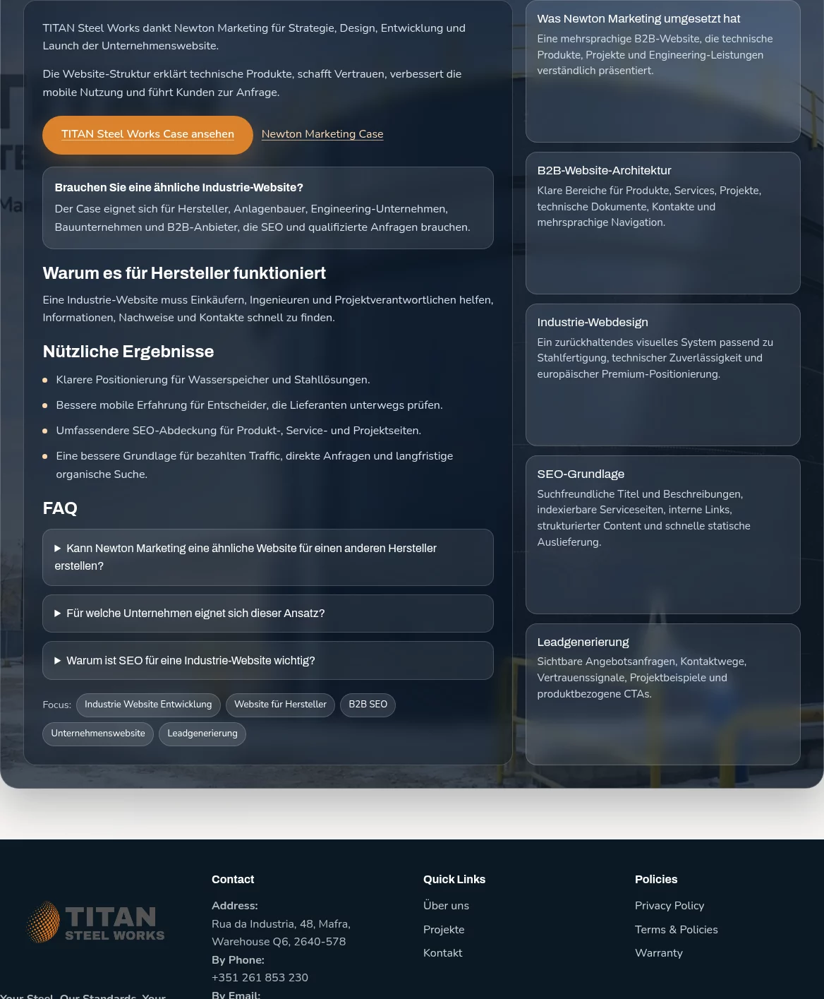 Dankesschreiben von TITAN Steel Works an Newton Marketing