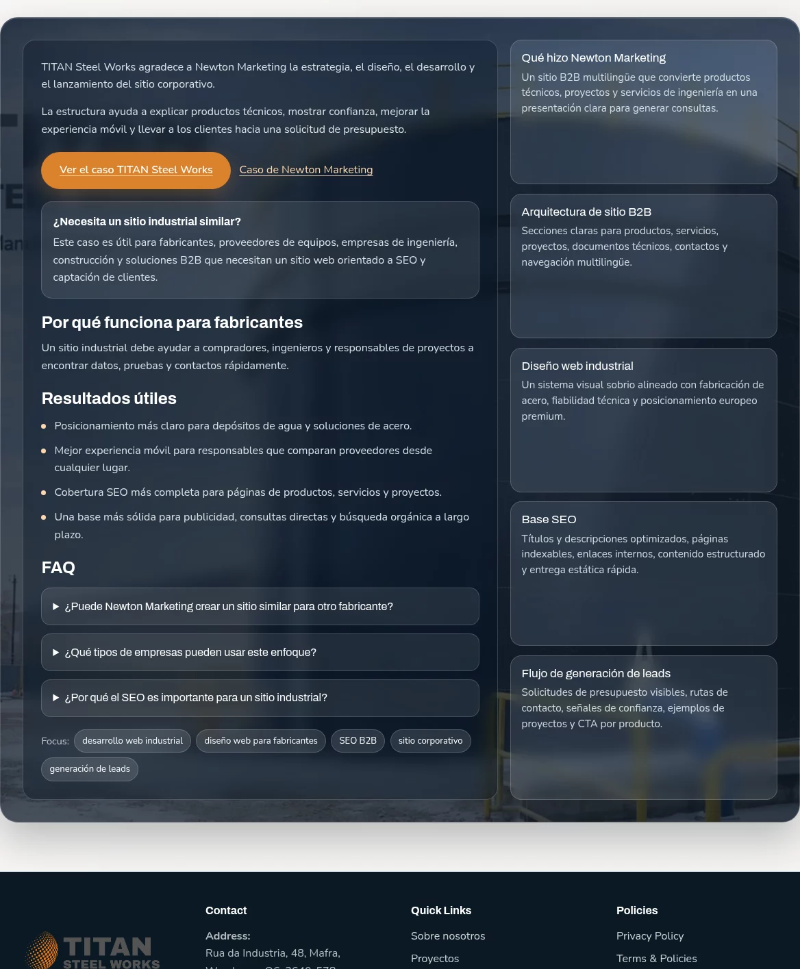 Carta de agradecimiento de TITAN Steel Works para Newton Marketing
