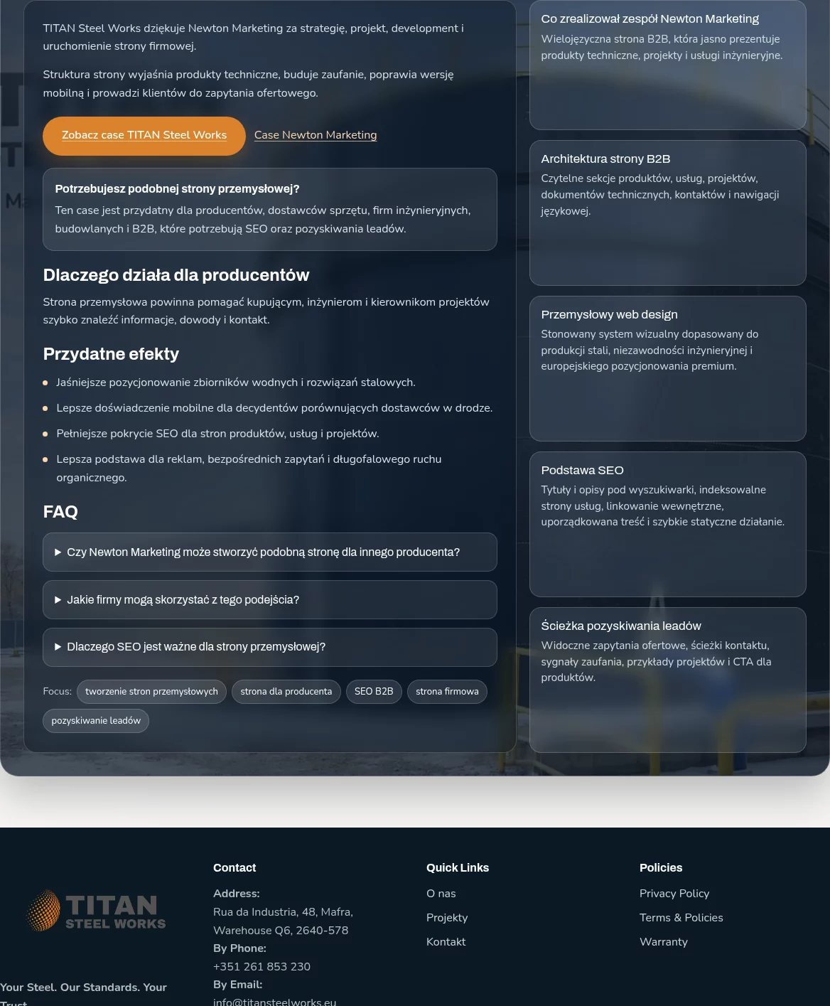 List z podziękowaniem TITAN Steel Works dla Newton Marketing
