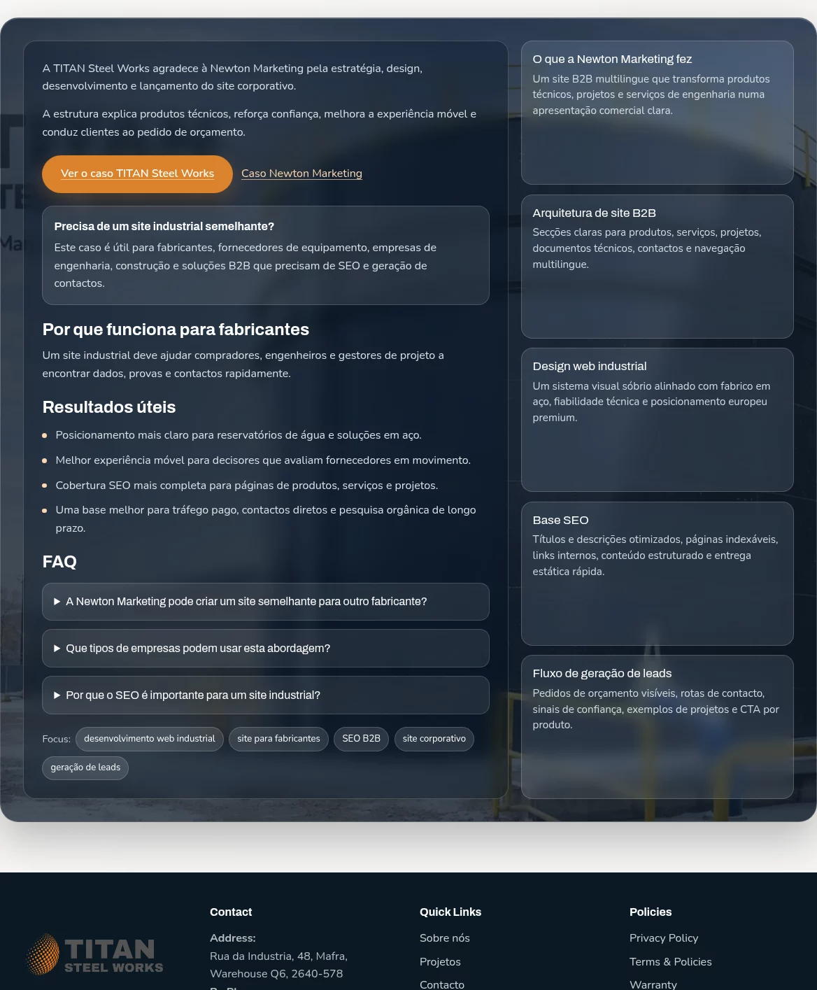 Carta de agradecimento da TITAN Steel Works para a Newton Marketing