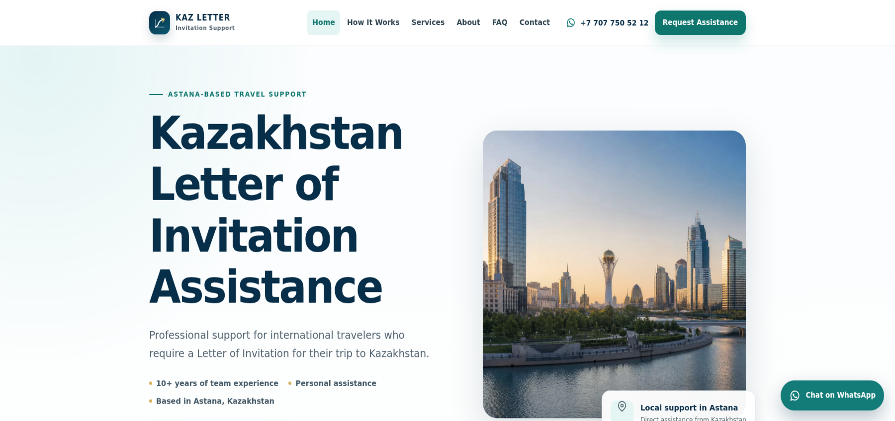 KAZ Letter invitation support website for Kazakhstan by Newton Marketing